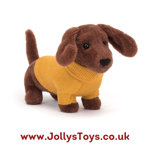 Jellycat Sweater Sausage Dog, Mustard